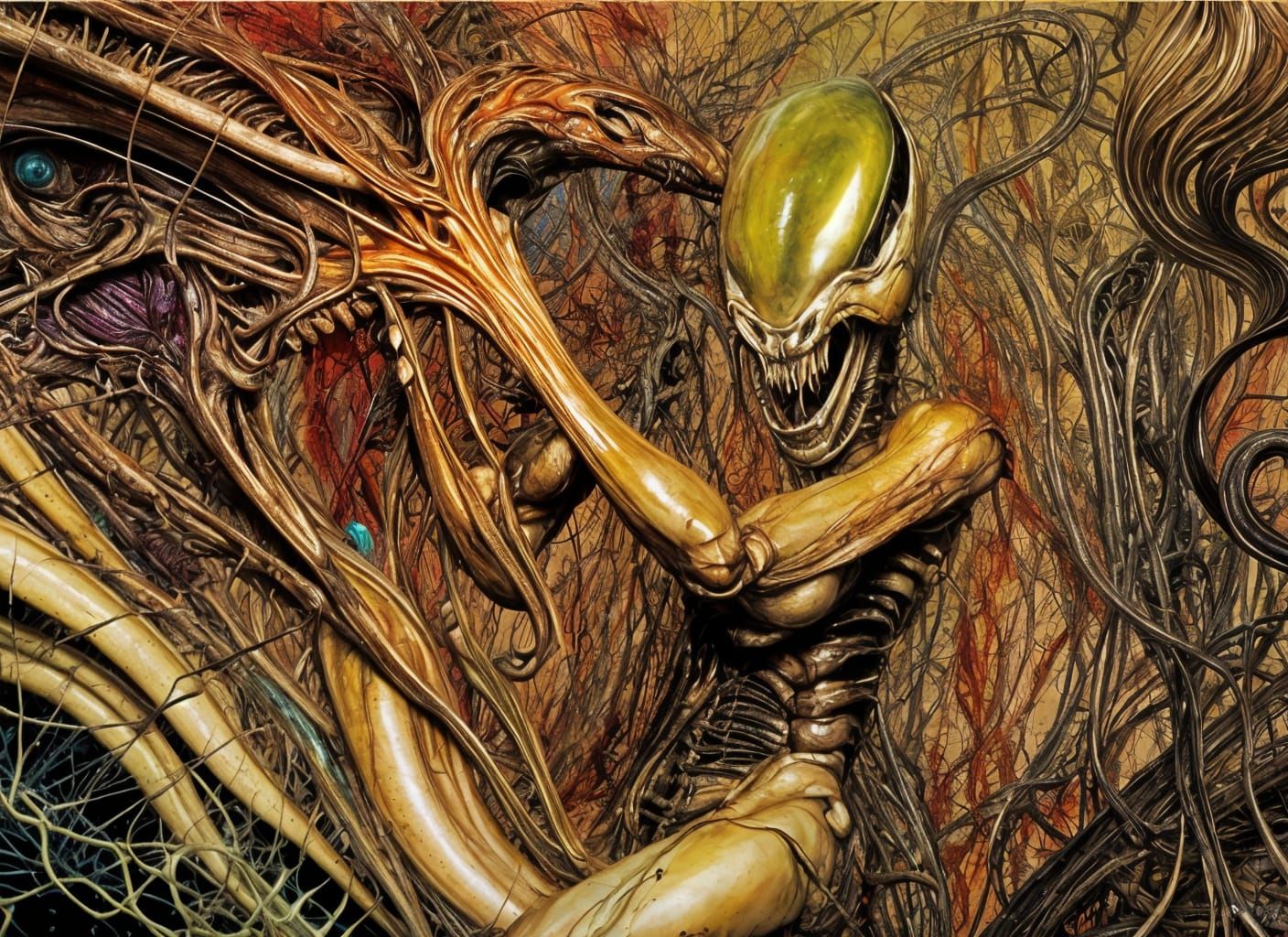 Xenomorphic Being in Smokey, Moody Meeting Place