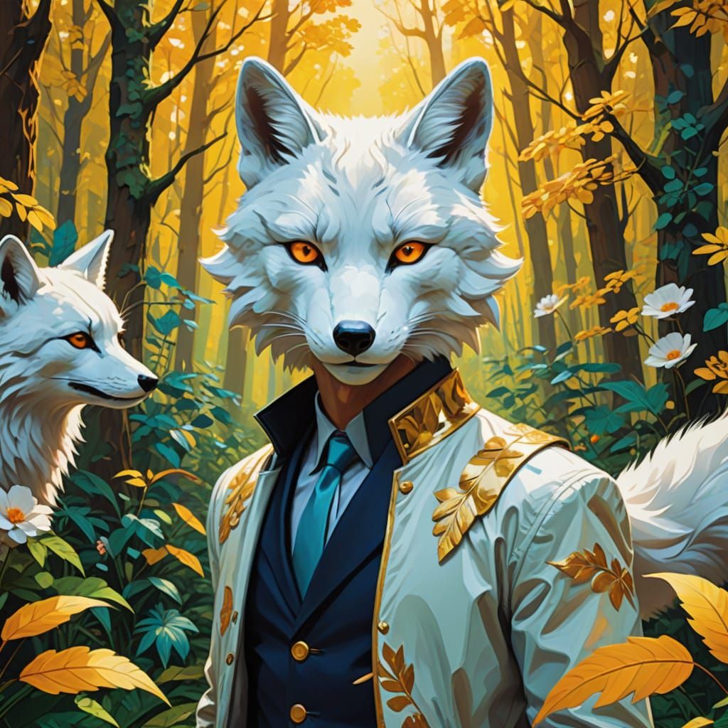 Therian Fox Performs Acrobatics in Vibrant Fauvist Forest