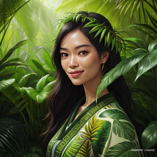 Smiling Girl in Jungle: Hyper-Realistic Digital Portrait
