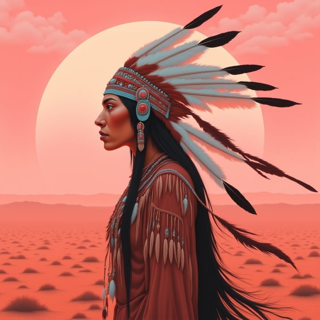 Native American Woman in Pink Hues, Ethereal Digital Art