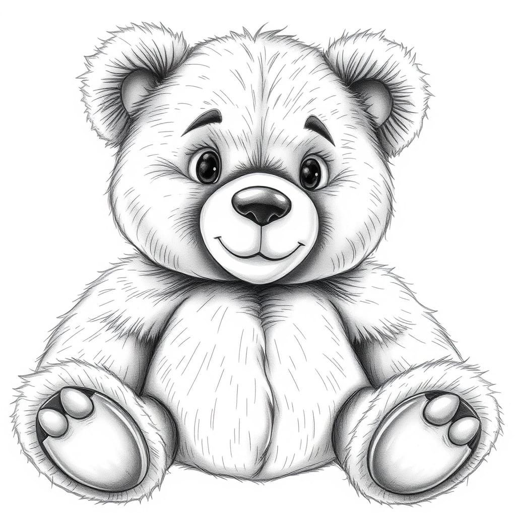 Cuddly Teddy Bear Illustration in Graphite Pencils