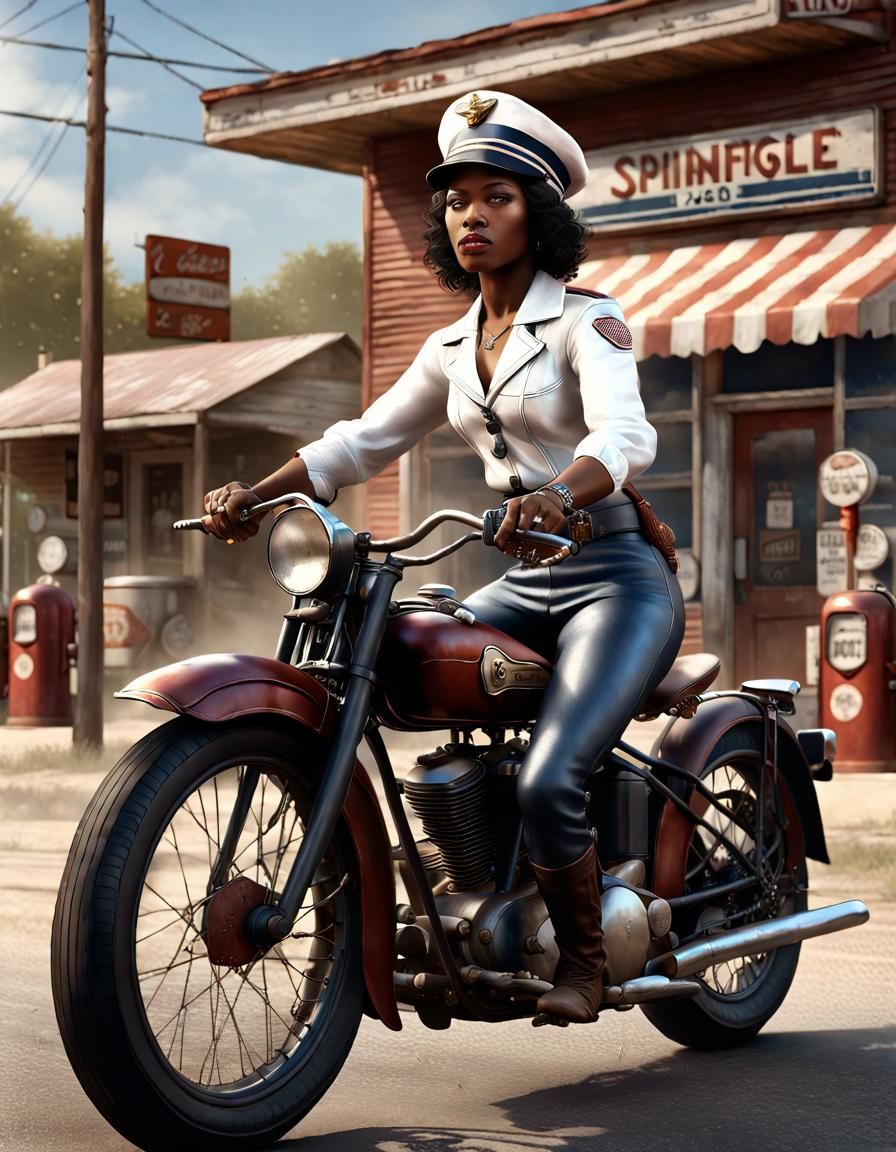 1930s African American Female Motorcyclist: Matte Painting