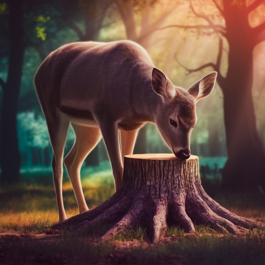 Sorrowful Majestic Deer in Triadic Color Palette