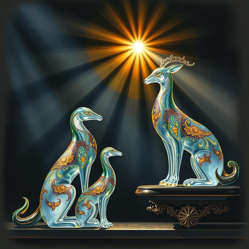 Enameled Glass Animal Figurines with Steampunk Flair