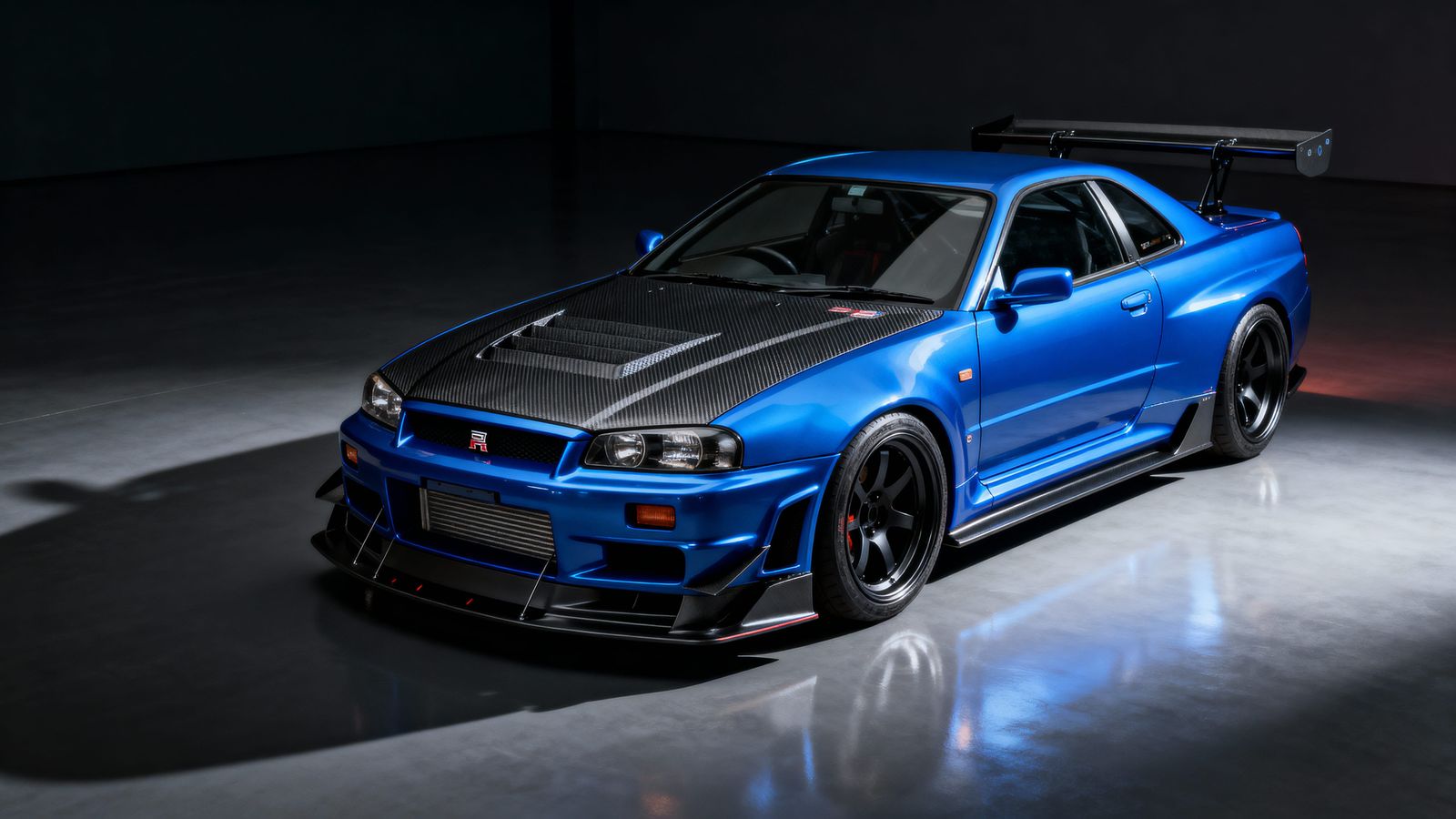 Modified Subaru Sports Car in Metallic Blue with Wide Body K...