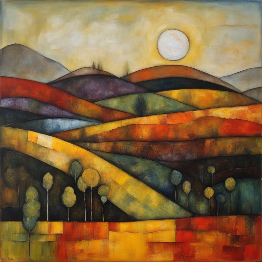 Encaustic Landscape Inspired by Abstract Expressionism