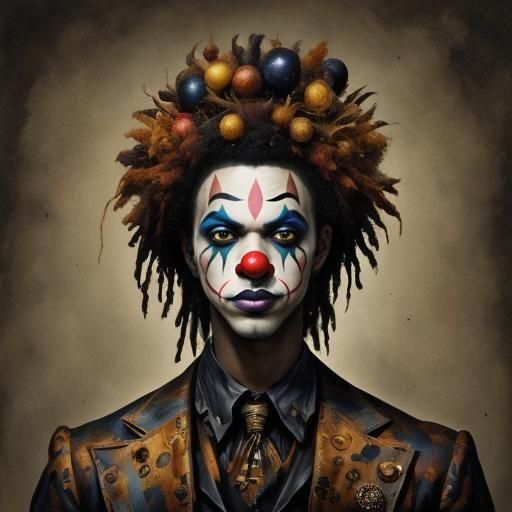Colorful Clown Portrait in Watercolor Style