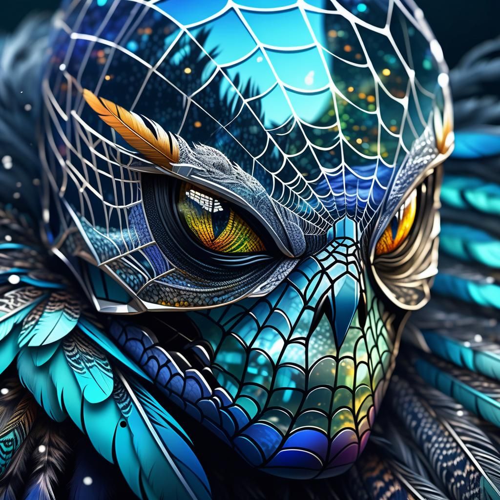 Hyperrealistic Snake of Glass and Feathers