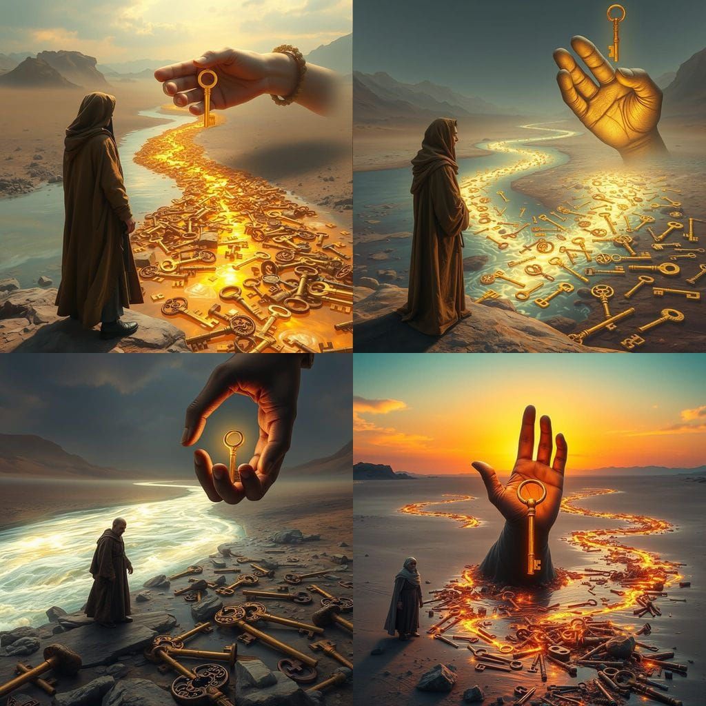 Surreal River of Keys in Barren Desert