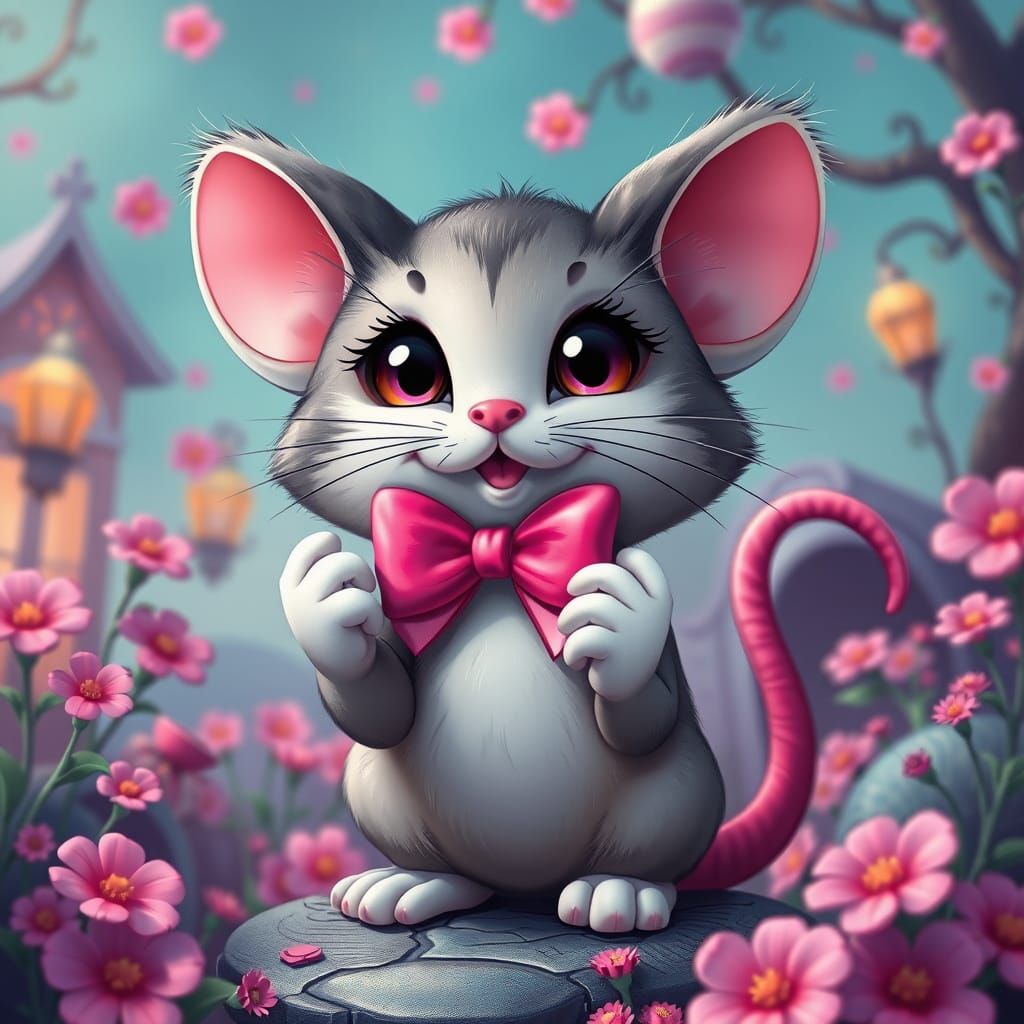 Cute Cartoon Mouse in a Whimsical Fantasy Setting
