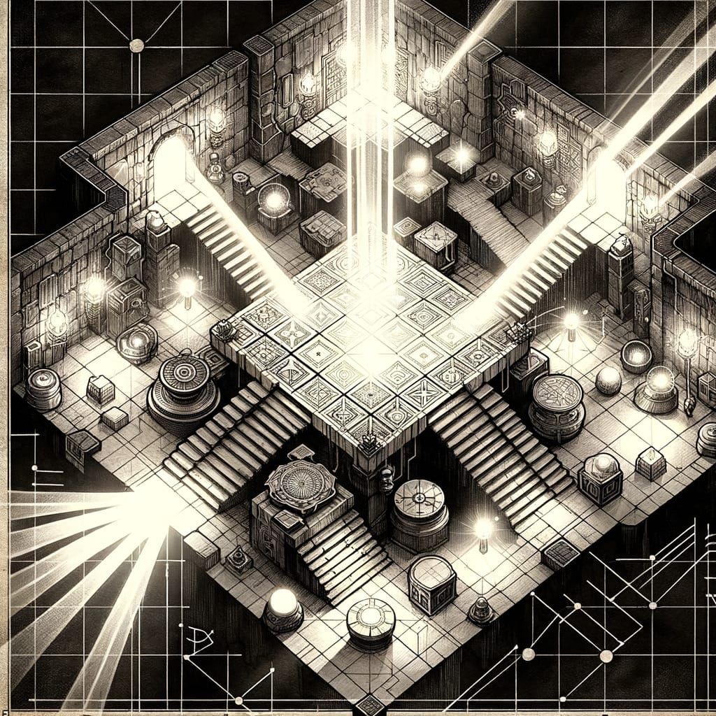 Fantasy Dungeon Mirror Puzzle in Black and White