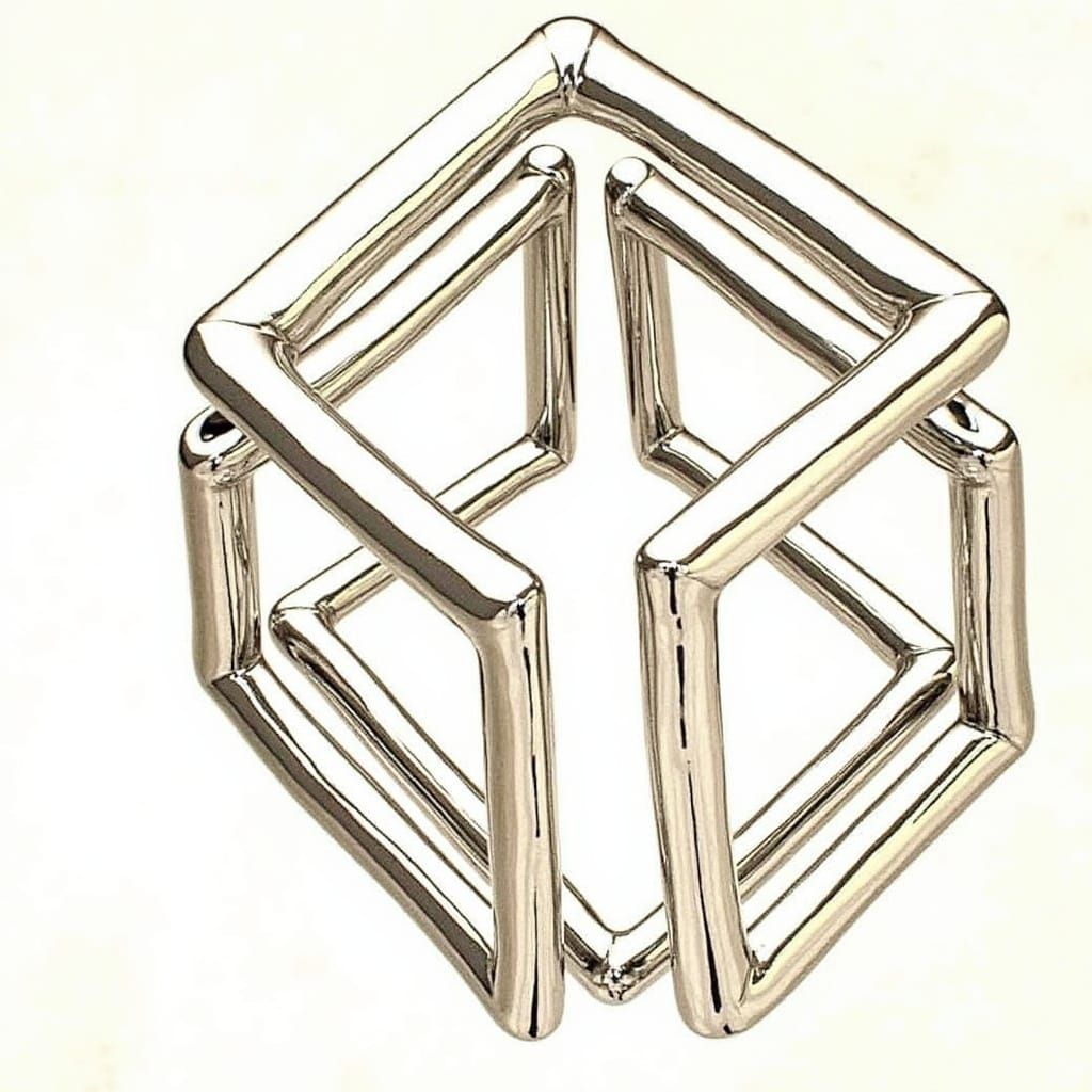 Chrome Cube Sculpture: Escher Labyrinth in Metal