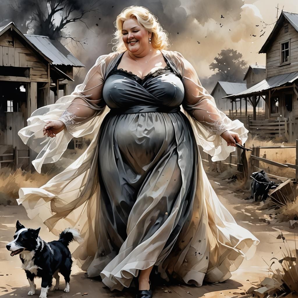 Comic Noir Expressionism: Woman with Border Collie