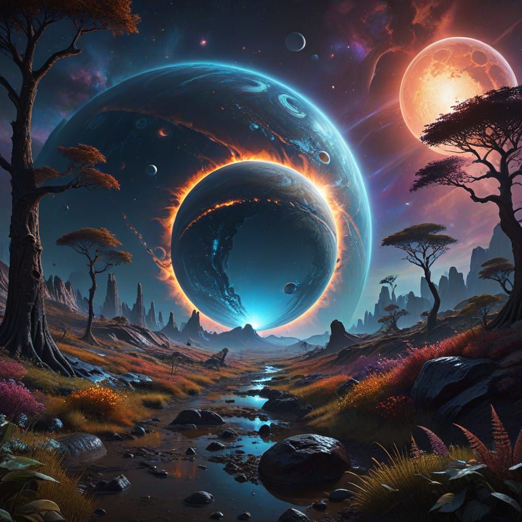 Surreal Gas Giant Planet with Vibrant Ring System and Irides...