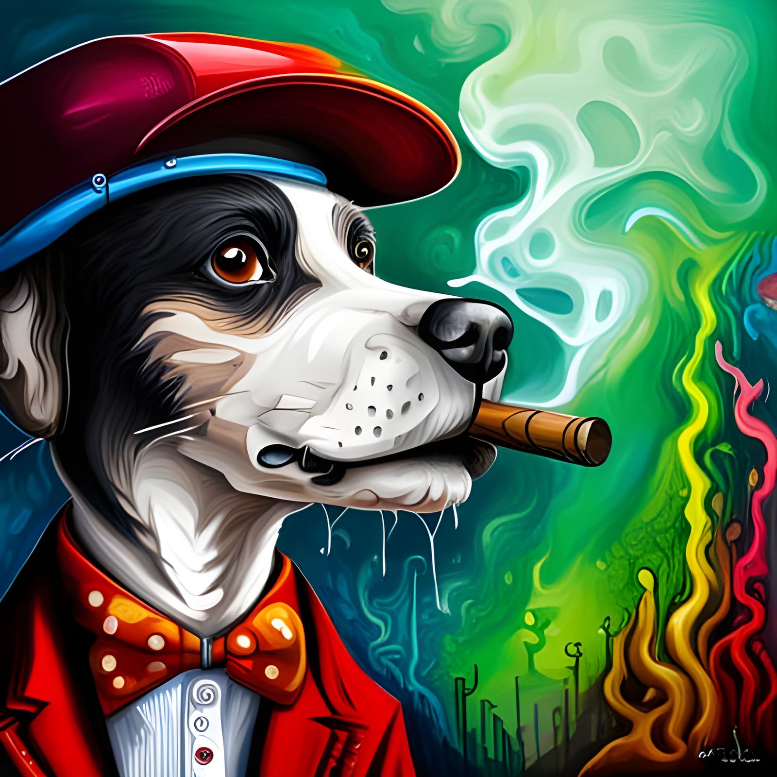 Dog Smoking Cigar in Graffiti Art Style