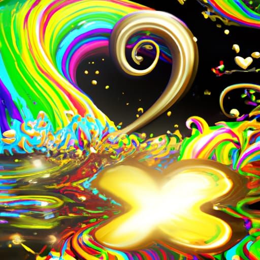 Psychedelic Heart Splashing into Lake: Black and Gold Art