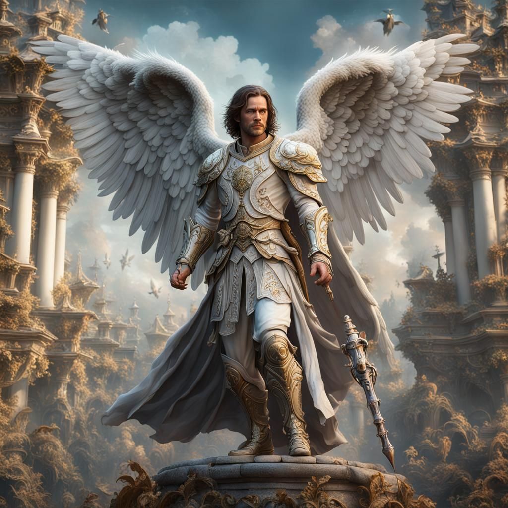 Seraphim Angel Warrior in Hyperrealistic Rococo Style