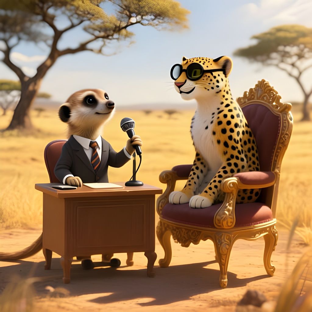 Meerkat Interviews Cheetah in Unique AI Art