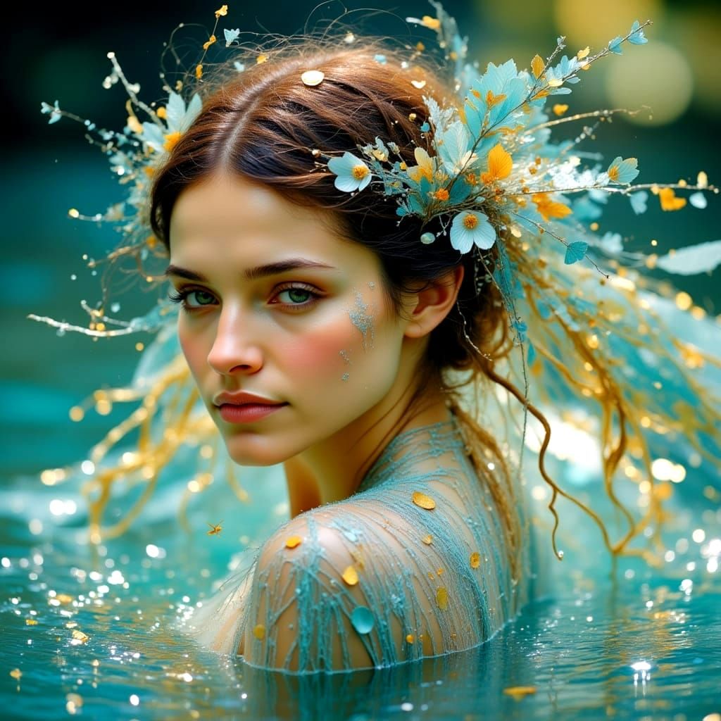 Lady of the Lake in Iridescent Art Nouveau Bubbles