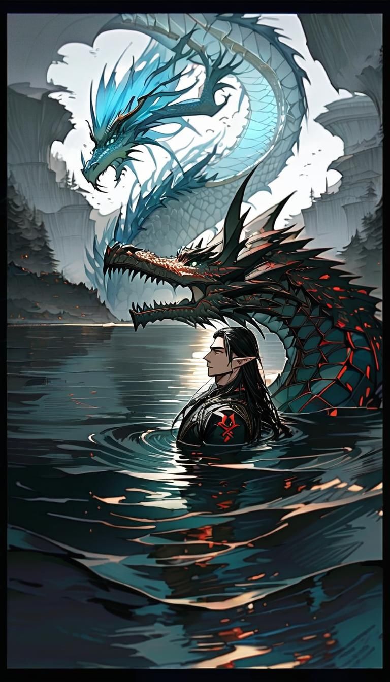 Elf Holding Dragon, Detailed Fantasy Art