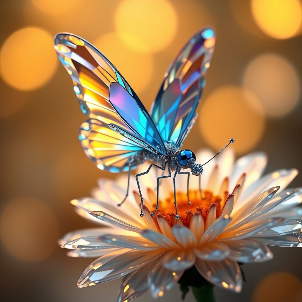 Crystal Butterfly on Radiant Flower