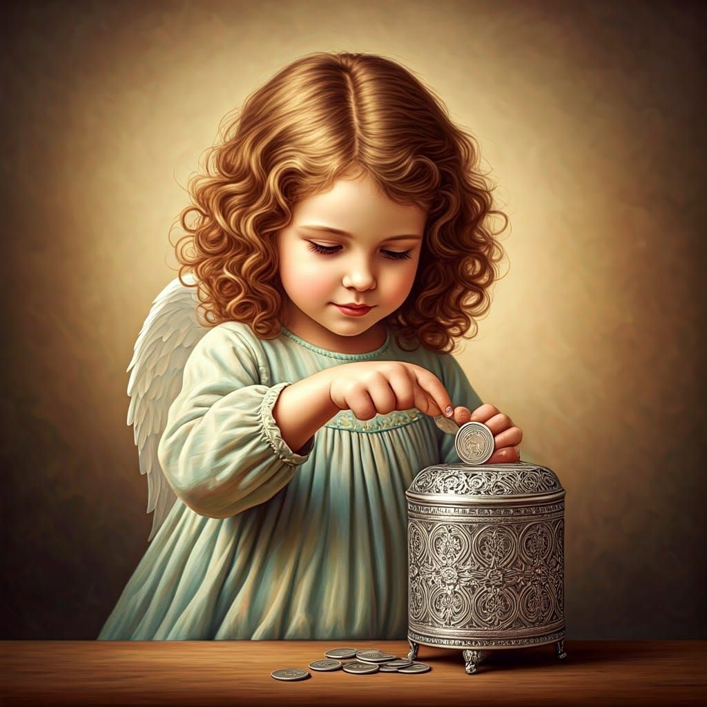 Girl with Silver Coin in Classic Painting Style