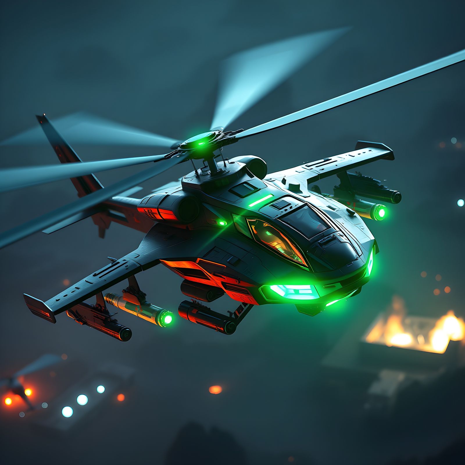 Futuristic Attack Helicopter Launches Missiles in Cyberpunk ...