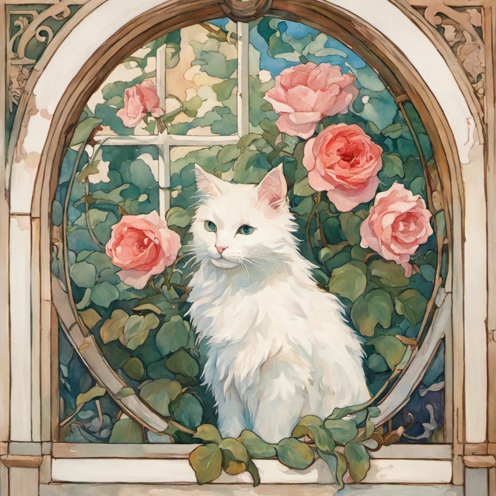 Rose Garden View in Art Nouveau Style