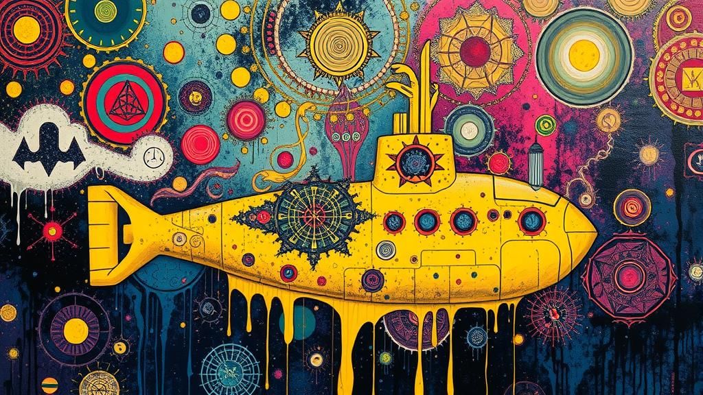 Psychedelic Yellow Submarine in Surrealist Dreamscape