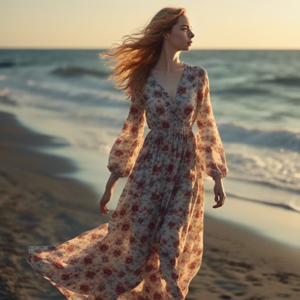 Trans Woman in Floral Dress at Sunrise