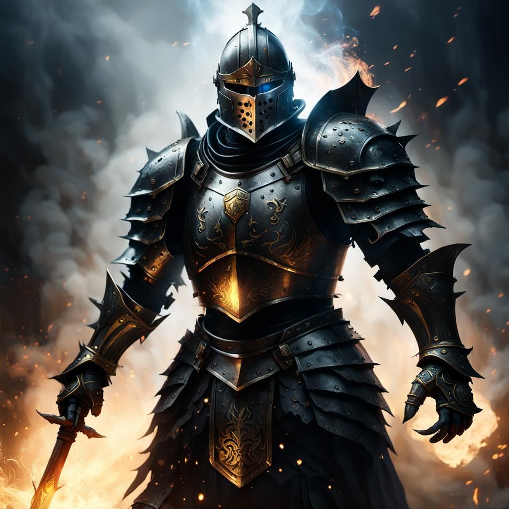 Armored Knight with Fiery Smoke in Unreal Engine