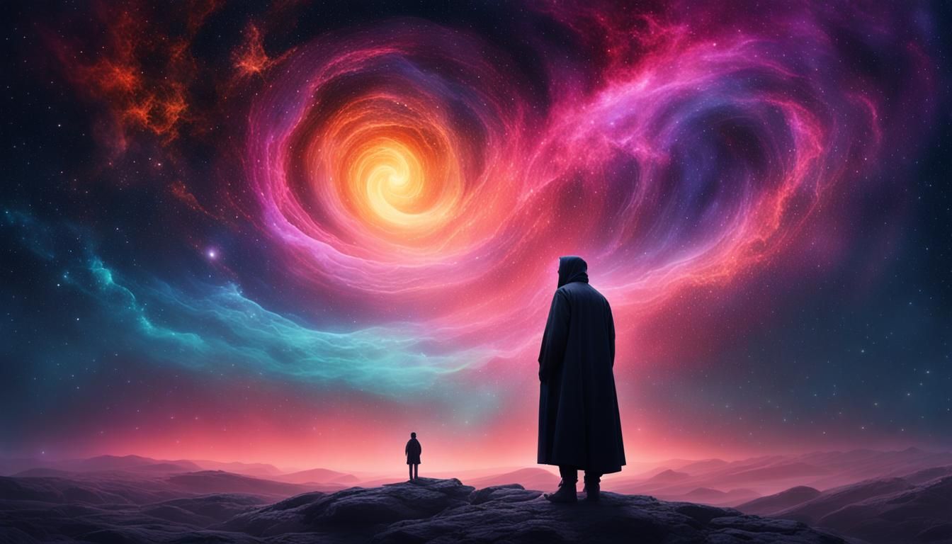 Ethereal Figure in Starry Void: Abstract Expressionism