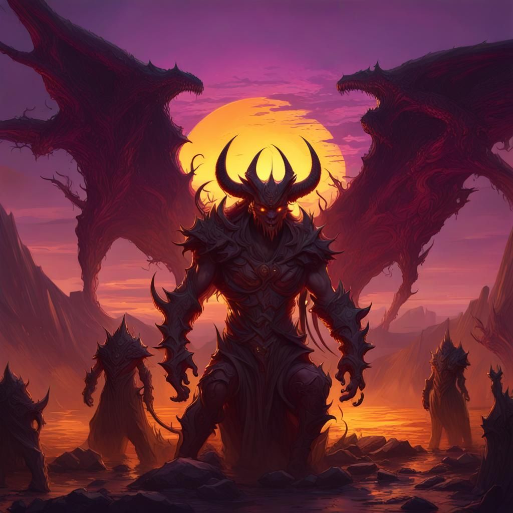 Sunset Demons in Dark Fantasy Style