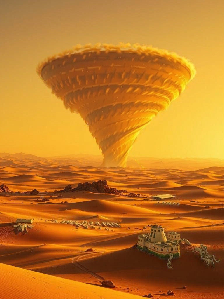 Majestic Desert Landscape with Sand Tornado