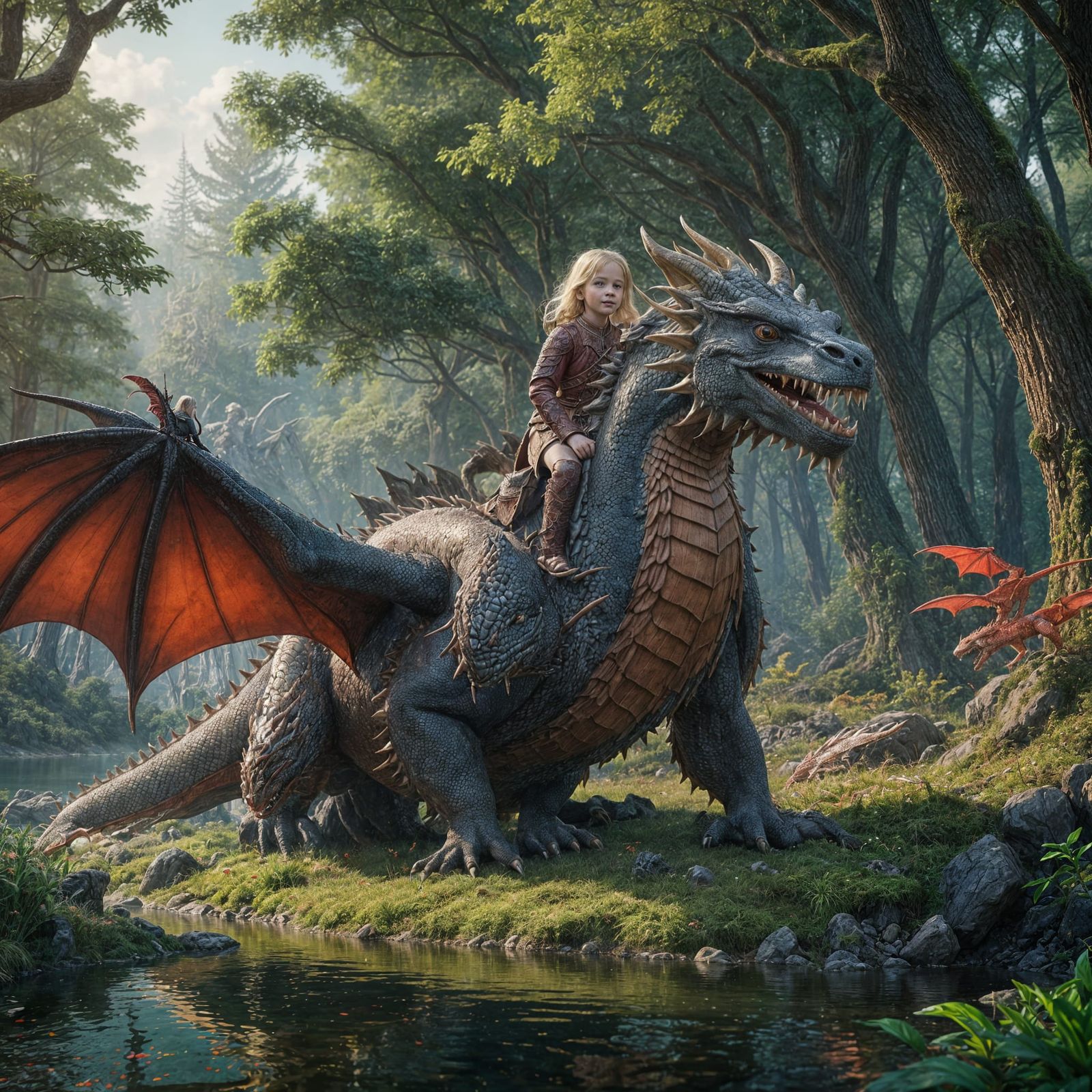 Brave Young Adventurer Rides a Majestic Dragon in a Whimsica...