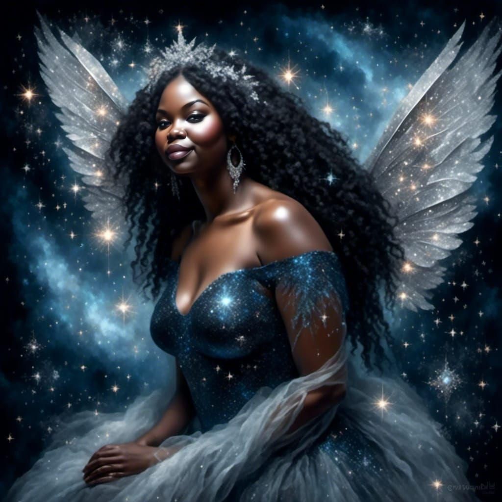 Beautiful Black Woman Portrait with Fairy Wings