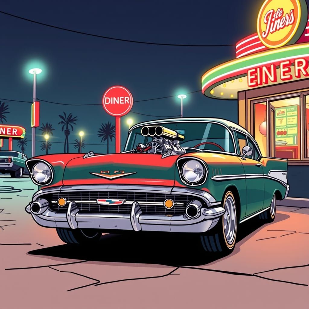 1957 Chevrolet Bel Air Caricature Outside Retro Diner