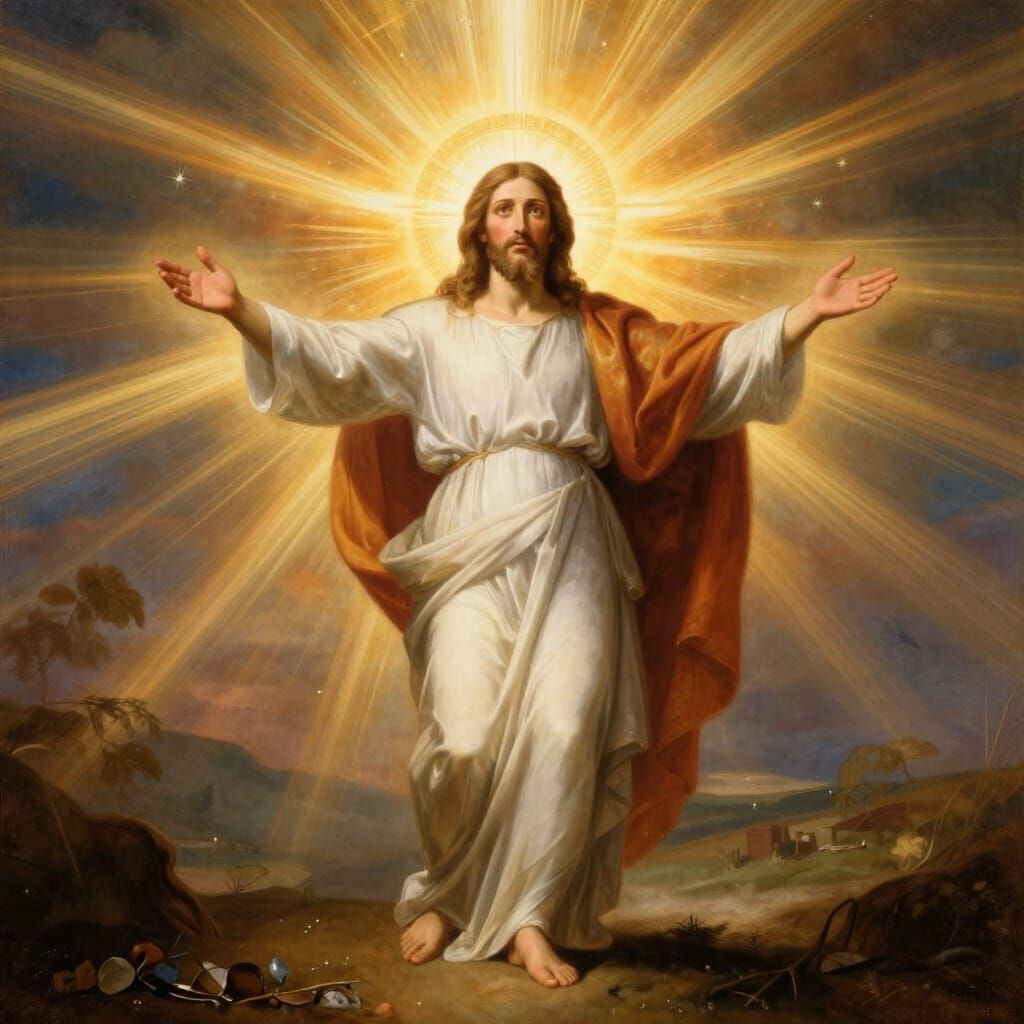 Lord Yeshua Radiates Divine Light in Ethereal Landscape