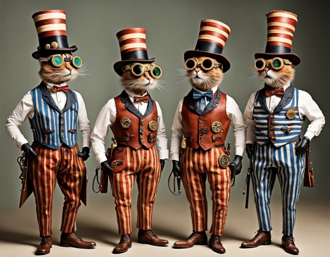 Steampunk Barbershop Quartet in Vintage Striped Attire
