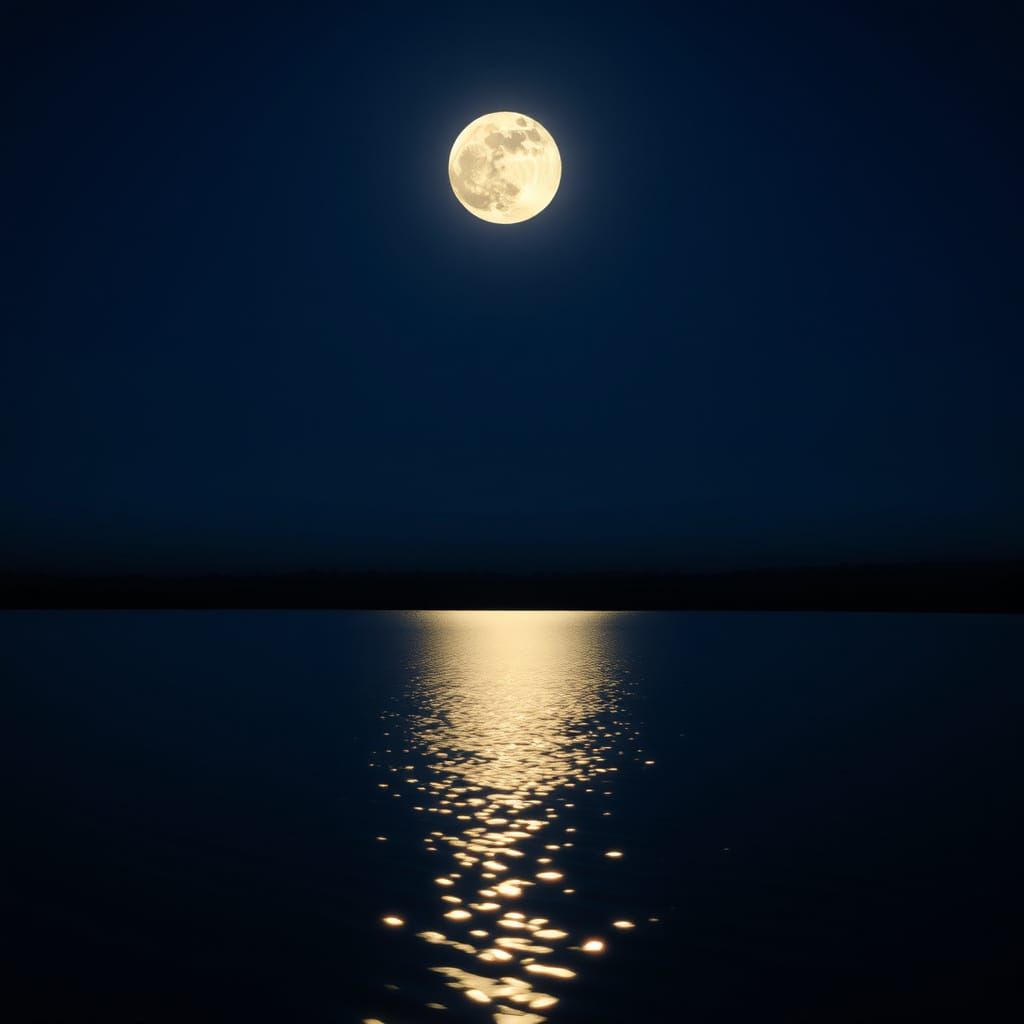 Glowing Moon Reflected in Calm Water