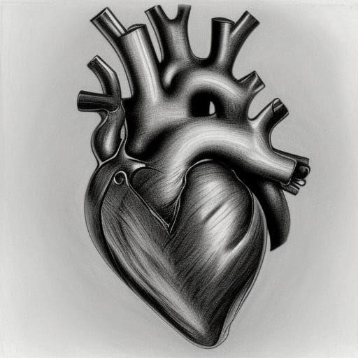Hyperdetailed Charcoal Drawing of a Human Heart