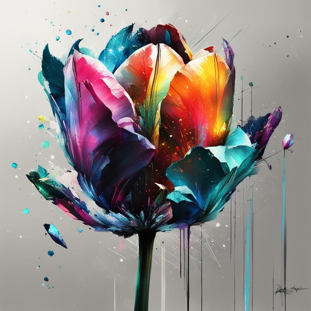 Iridescent Crystal Tulip in Neon Splash Art Style