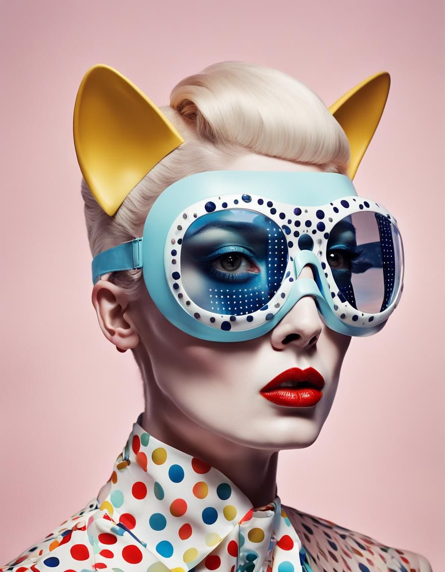 Pop Art Cat Woman in Transparent Porcelain Mask