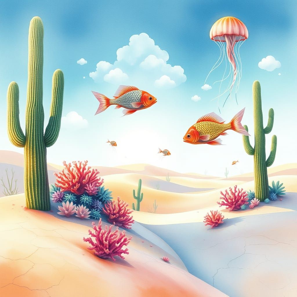 Dreamlike Desert Oasis in Soft Watercolor