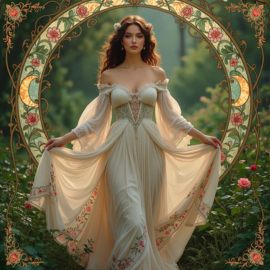 Ethereal Art Nouveau Dress in Romantic Style