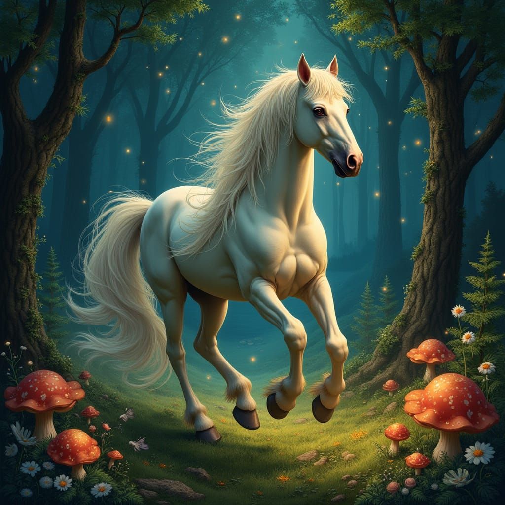 Gypsy Vanner Horse in Whimsical Fairy Forest