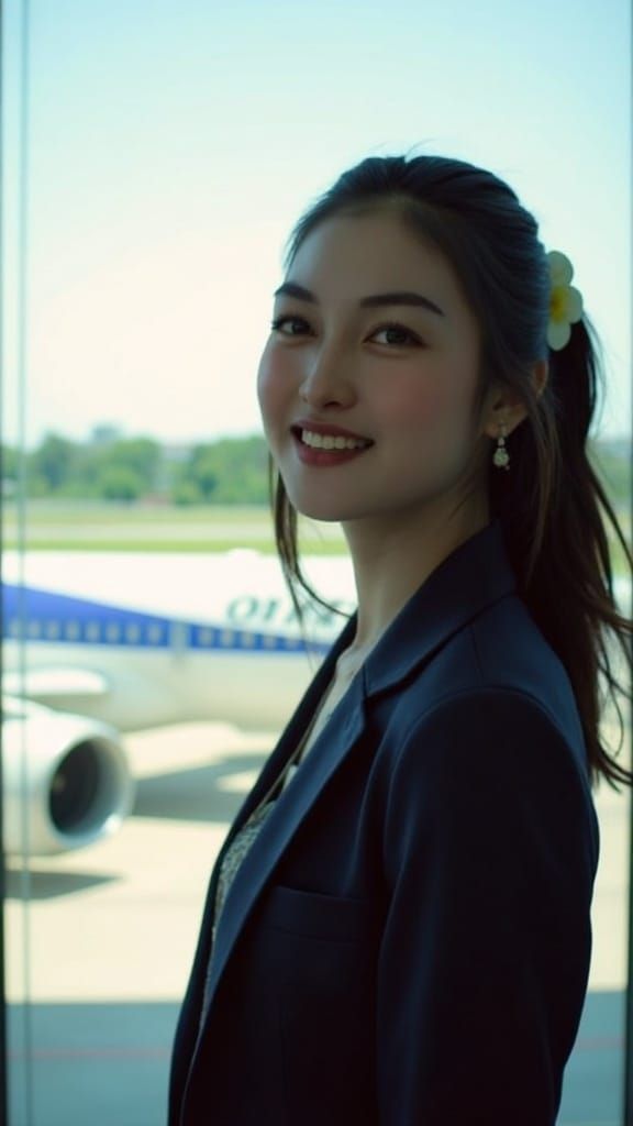 Woman Arrives at Tokyo Airport with Boeing Backdrop