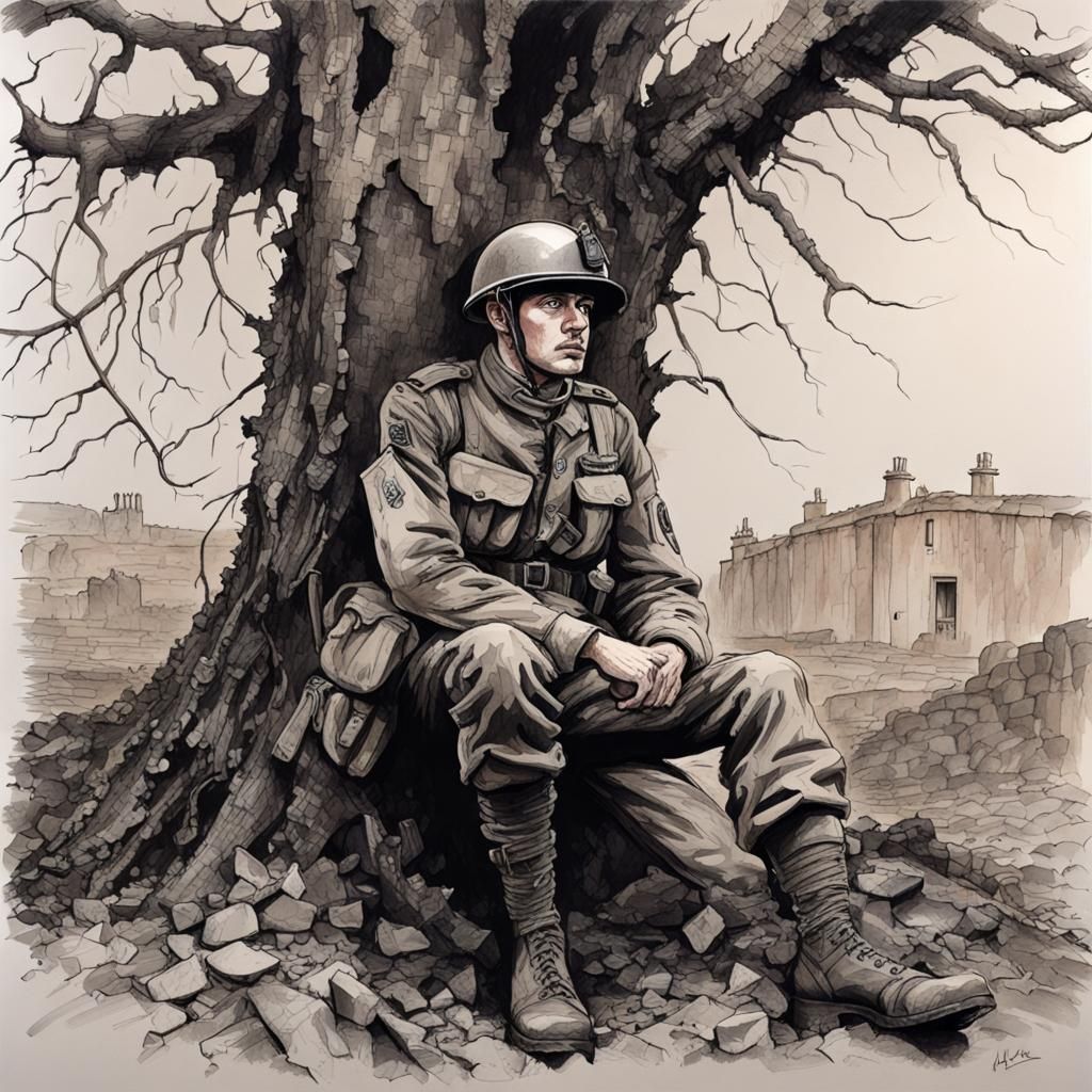 Detailed Pen and Ink Portrait of British Soldier