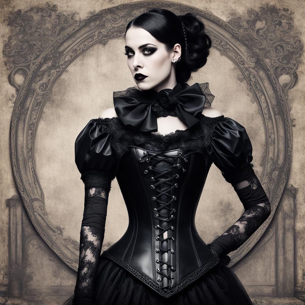 Goth Woman in Laced Latex Corset