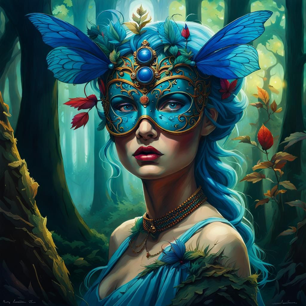Blue Fae Princess in Abandoned Forest: Miyazaki Style